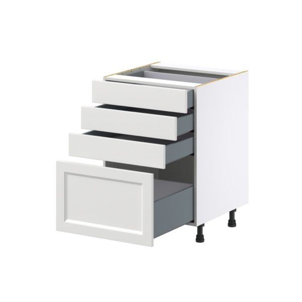 Magnolia Painted Bright White Recessed Assembled Base Cabinet with 4 Drawers (24 in. W x 34.5 in. H x 24 in. D)