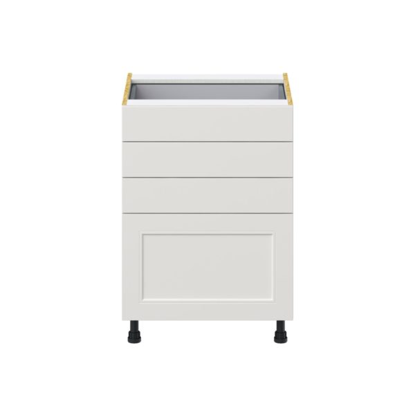 Wisteria Painted Light Gray Recessed Assembled Base Cabinet with 4 Drawers (24 in. W x 34.5 in. H x 24 in. D)