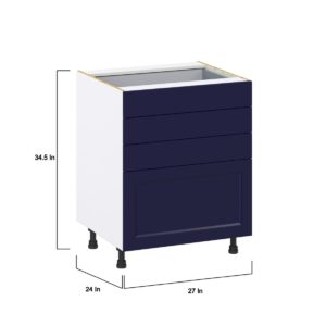 Camellia Painted Midnight Blue Recessed Assembled Base Cabinet with 4 Drawers (27 in. W X 34.5 in. H X 24 in. D)