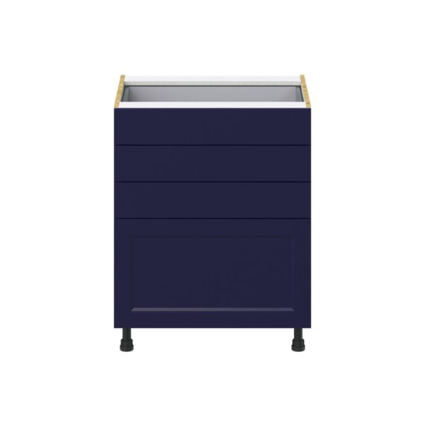 Camellia Painted Midnight Blue Recessed Assembled Base Cabinet with 4 Drawers (27 in. W X 34.5 in. H X 24 in. D)