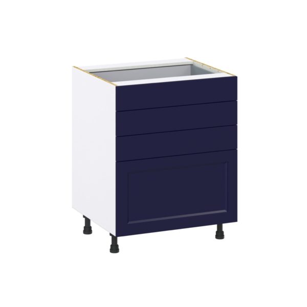 Camellia Painted Midnight Blue Recessed Assembled Base Cabinet with 4 Drawers (27 in. W X 34.5 in. H X 24 in. D)