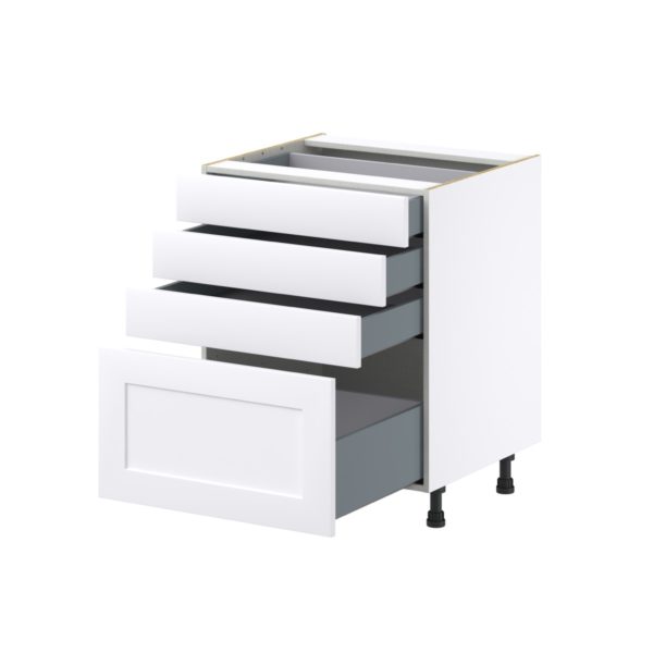 Jasmine Painted Warm White  Shaker Assembled Base Cabinet with 4 Drawers (27 in. W X 34.5 in. H X 24 in. D)