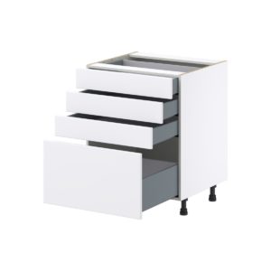 Lily Bright White  Slab Assembled Base Cabinet with 4 Drawers (27 in. W X 34.5 in. H X 24 in. D)