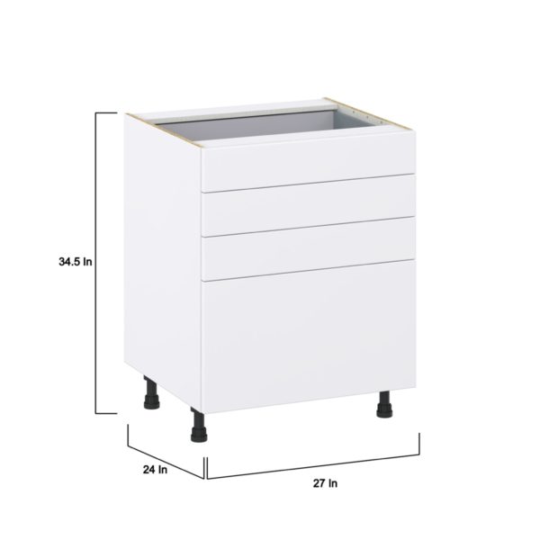 Lily Bright White  Slab Assembled Base Cabinet with 4 Drawers (27 in. W X 34.5 in. H X 24 in. D)