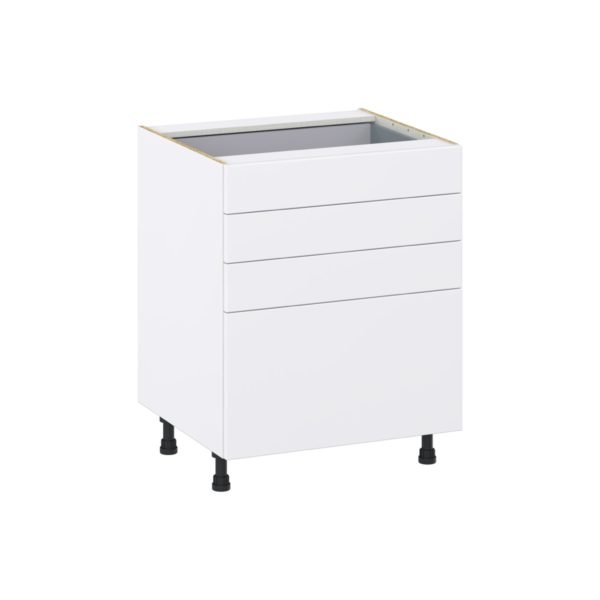 Lily Bright White  Slab Assembled Base Cabinet with 4 Drawers (27 in. W X 34.5 in. H X 24 in. D)