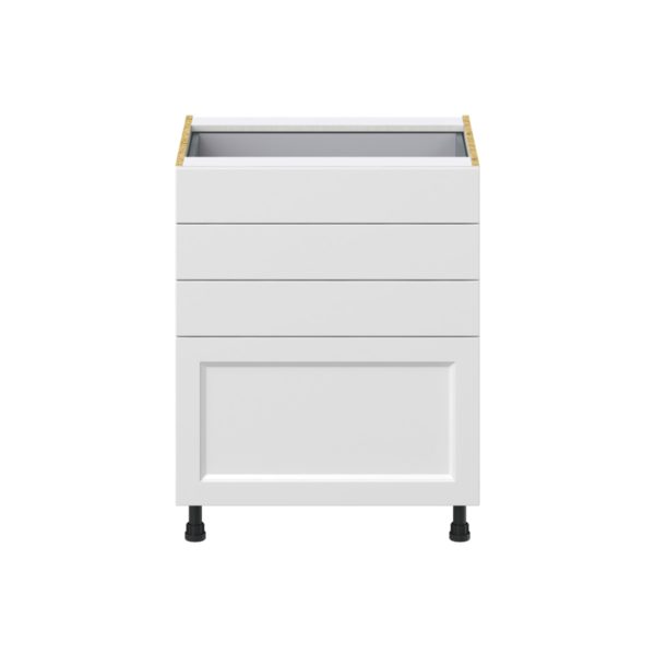 Magnolia Painted Bright White Recessed Assembled Base Cabinet with 4 Drawers (27 in. W X 34.5 in. H X 24 in. D)