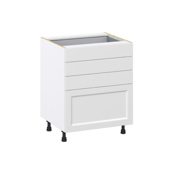 Magnolia Painted Bright White Recessed Assembled Base Cabinet with 4 Drawers (27 in. W X 34.5 in. H X 24 in. D)