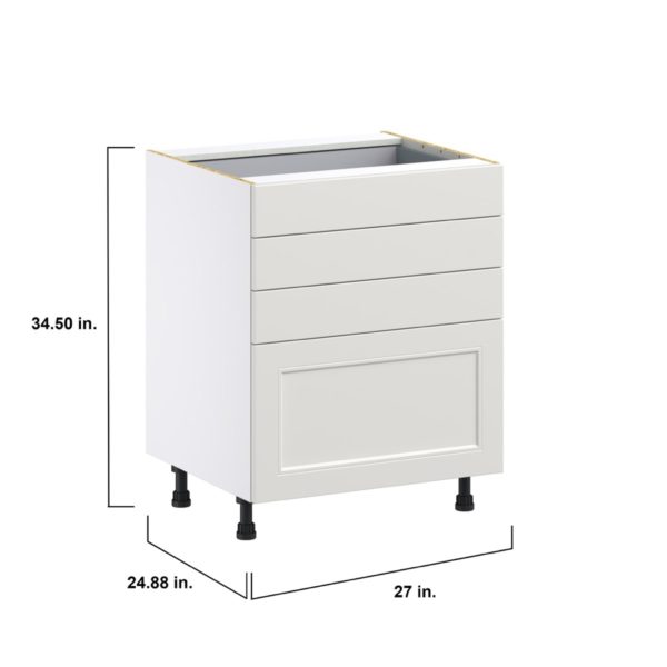 Wisteria Painted Light Gray Recessed Assembled Base Cabinet with 4 Drawers (27 in. W X 34.5 in. H X 24 in. D)