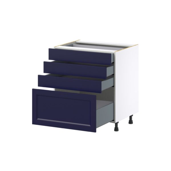 Camellia Painted Midnight Blue Recessed Assembled Base Cabinet with 4 Drawers (30 in. W x 34.5 in. H x 24 in. D)