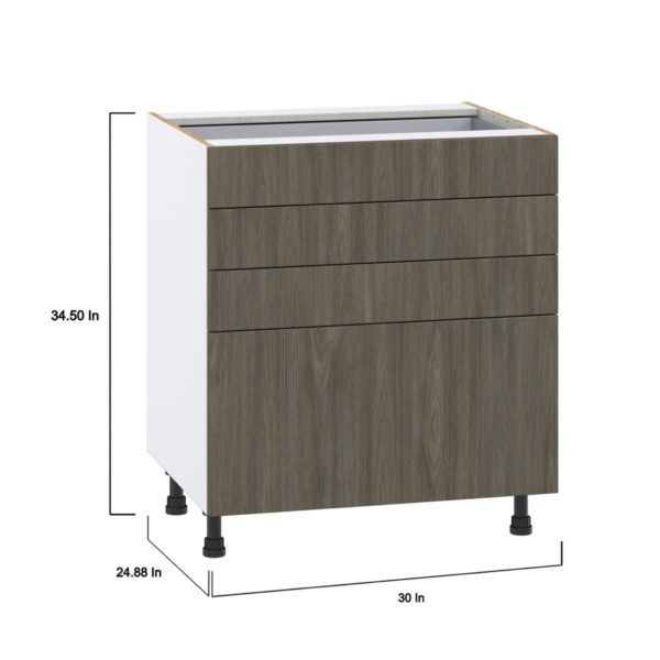 Cordyline Textured Slab Walnut Assembled Base Cabinet with 4 Drawers (30 in. W x 34.5 in. H x 24 in. D)