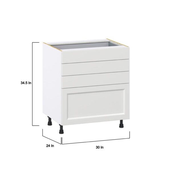 Magnolia Painted Bright White Recessed Assembled Base Cabinet with 4 Drawers (30 in. W x 34.5 in. H x 24 in. D)