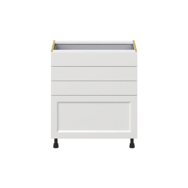 Magnolia Painted Bright White Recessed Assembled Base Cabinet with 4 Drawers (30 in. W x 34.5 in. H x 24 in. D)