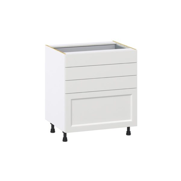 Magnolia Painted Bright White Recessed Assembled Base Cabinet with 4 Drawers (30 in. W x 34.5 in. H x 24 in. D)