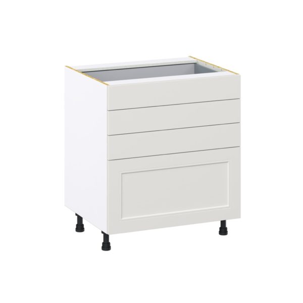 Wisteria Painted Light Gray Recessed Assembled Base Cabinet with 4 Drawers (30 in. W x 34.5 in. H x 24 in. D)