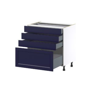 Camellia Painted Midnight Blue Recessed Assembled Base Cabinet with 4 Drawers (33 in. W X 34.5 in. H X 24 in. D)