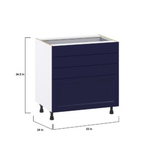 Camellia Painted Midnight Blue Recessed Assembled Base Cabinet with 4 Drawers (33 in. W X 34.5 in. H X 24 in. D)