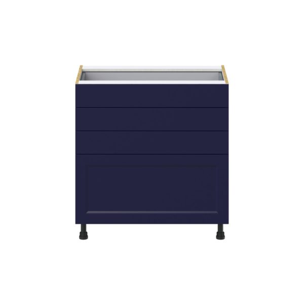 Camellia Painted Midnight Blue Recessed Assembled Base Cabinet with 4 Drawers (33 in. W X 34.5 in. H X 24 in. D)