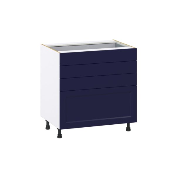 Camellia Painted Midnight Blue Recessed Assembled Base Cabinet with 4 Drawers (33 in. W X 34.5 in. H X 24 in. D)