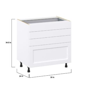 Dahlia Bright White  Shaker Assembled Base Cabinet with 4 Drawers (33 in. W X 34.5 in. H X 24 in. D)