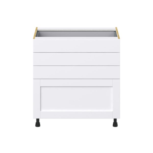 Dahlia Bright White  Shaker Assembled Base Cabinet with 4 Drawers (33 in. W X 34.5 in. H X 24 in. D)