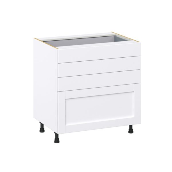 Dahlia Bright White  Shaker Assembled Base Cabinet with 4 Drawers (33 in. W X 34.5 in. H X 24 in. D)