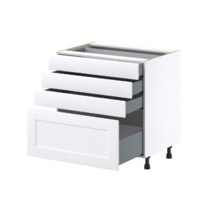 Jasmine Painted Warm White  Shaker Assembled Base Cabinet with 4 Drawers (33 in. W X 34.5 in. H X 24 in. D)