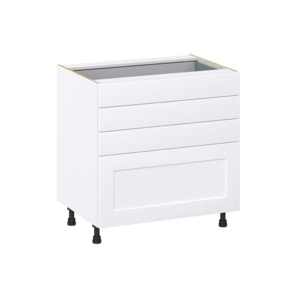 Jasmine Painted Warm White  Shaker Assembled Base Cabinet with 4 Drawers (33 in. W X 34.5 in. H X 24 in. D)