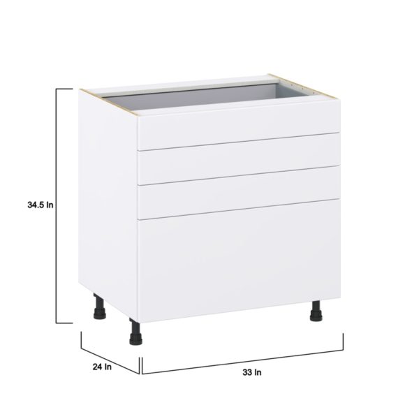 Lily Bright White  Slab Assembled Base Cabinet with 4 Drawers (33 in. W X 34.5 in. H X 24 in. D)