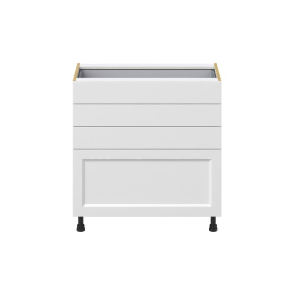 Magnolia Painted Bright White Recessed Assembled Base Cabinet with 4 Drawers (33 in. W X 34.5 in. H X 24 in. D)