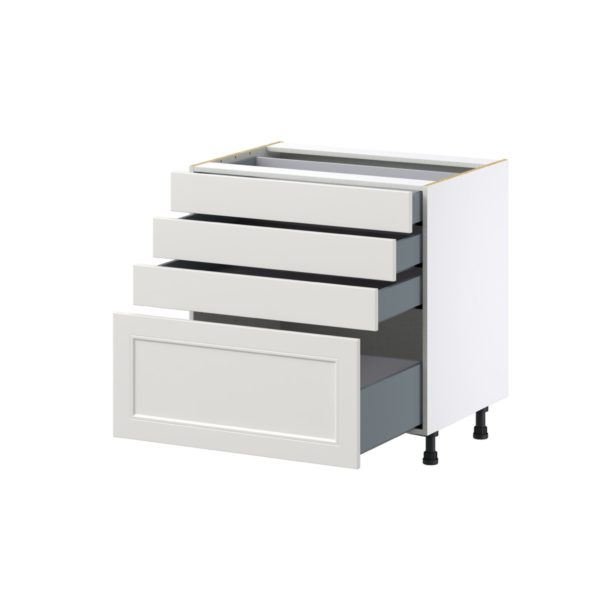 Wisteria Painted Light Gray Recessed Assembled Base Cabinet with 4 Drawers (33 in. W X 34.5 in. H X 24 in. D)