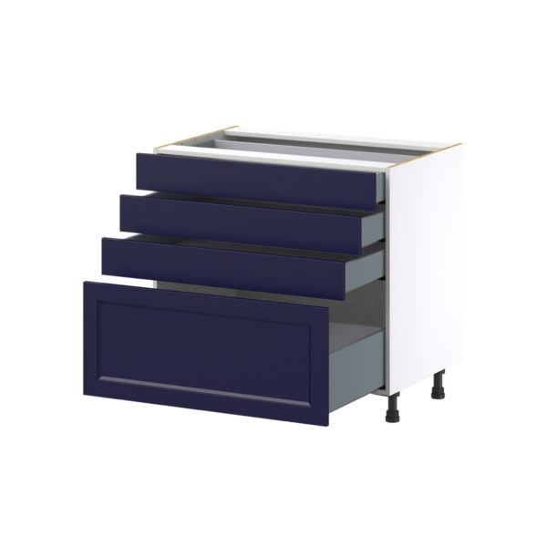 Camellia Painted Midnight Blue Recessed Assembled Base Cabinet with 4 Drawers (36 in. W x 34.5 in. H x 24 in. D)