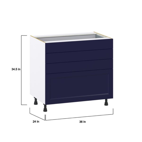 Camellia Painted Midnight Blue Recessed Assembled Base Cabinet with 4 Drawers (36 in. W x 34.5 in. H x 24 in. D)