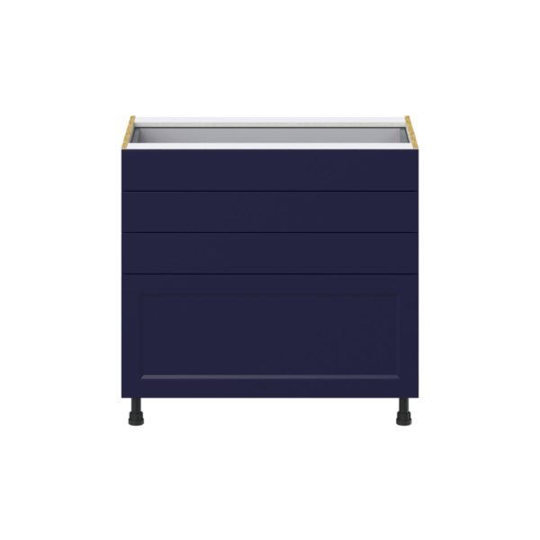 Camellia Painted Midnight Blue Recessed Assembled Base Cabinet with 4 Drawers (36 in. W x 34.5 in. H x 24 in. D)