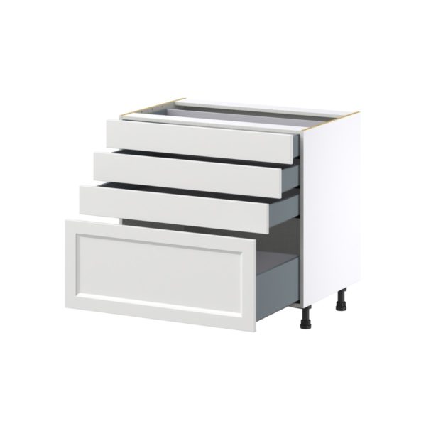 Magnolia Painted Bright White Recessed Assembled Base Cabinet with 4 Drawers (36 in. W x 34.5 in. H x 24 in. D)