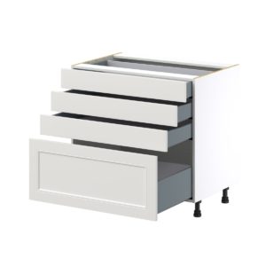 Wisteria Painted Light Gray Recessed Assembled Base Cabinet with 4 Drawers (36 in. W x 34.5 in. H x 24 in. D)