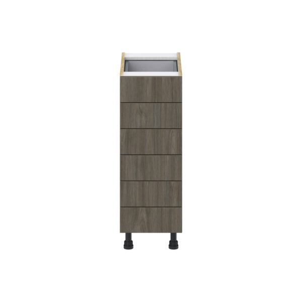 Cordyline Textured Slab Walnut Assembled Base Cabinet with 6 Drawers (12 in. W X 34.5 in. H X 24 in. D)