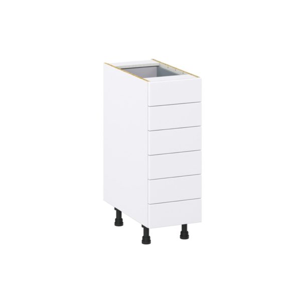 Dahlia Bright White  Shaker Assembled Base Cabinet with 6 Drawers (12 in. W X 34.5 in. H X 24 in. D)