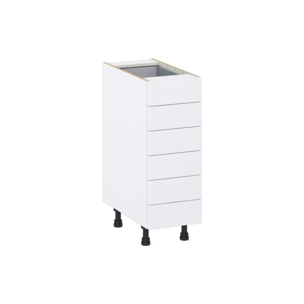 Lily Bright White  Slab Assembled Base Cabinet with 6 Drawers (12 in. W X 34.5 in. H X 24 in. D)