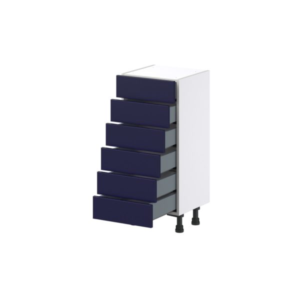 Camellia Painted Midnight Blue Recessed Assembled Shallow Base Cabinet with 6 Drawers (15 in. W x 34.5 in. H x 14 in. D)