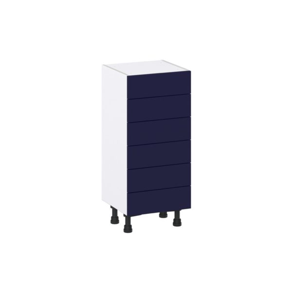 Camellia Painted Midnight Blue Recessed Assembled Shallow Base Cabinet with 6 Drawers (15 in. W x 34.5 in. H x 14 in. D)