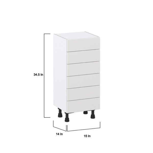 Magnolia Painted Bright White Recessed Assembled Shallow Base Cabinet with 6 Drawers (15 in. W x 34.5 in. H x 14 in. D)