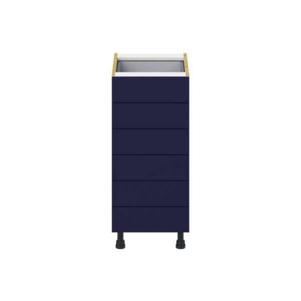 Camellia Painted Midnight Blue Recessed Assembled Base Cabinet with 6 Drawers (15 in. W x 34.5 in. H x 24 in. D)