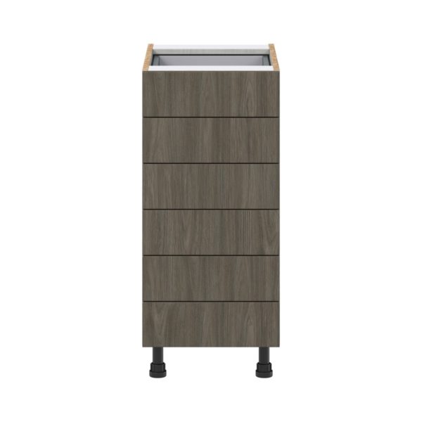 Cordyline Textured Slab Walnut Assembled Base Cabinet with 6 Drawers (15 in. W x 34.5 in. H x 24 in. D)