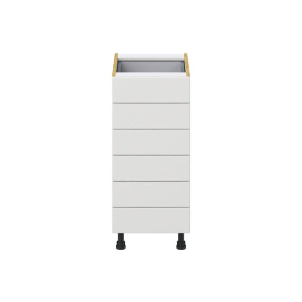 Magnolia Painted Bright White Recessed Assembled Base Cabinet with 6 Drawers (15 in. W x 34.5 in. H x 24 in. D)