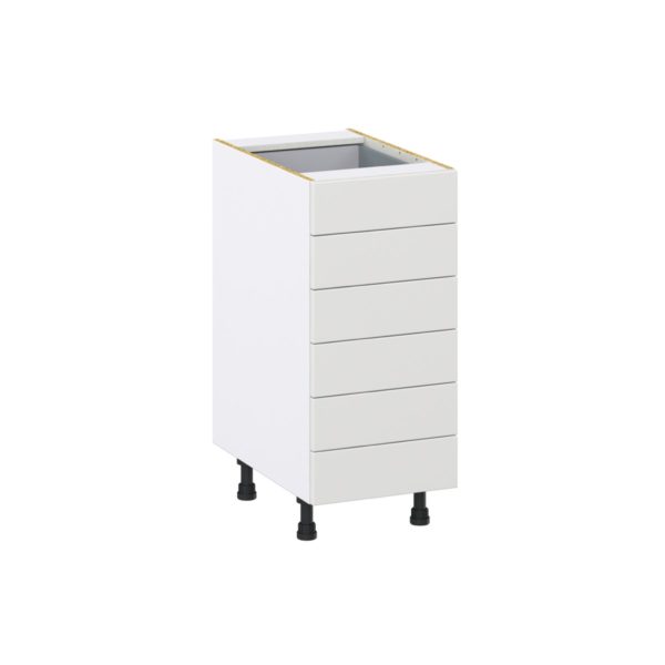 Magnolia Painted Bright White Recessed Assembled Base Cabinet with 6 Drawers (15 in. W x 34.5 in. H x 24 in. D)