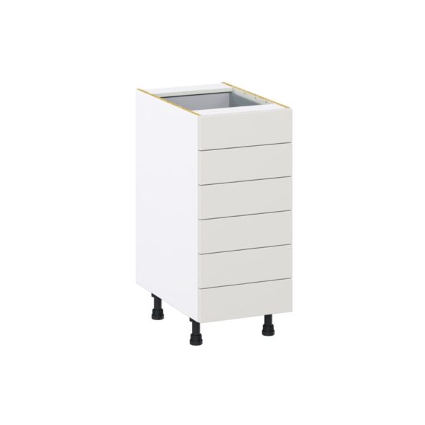 Wisteria Painted Light Gray Recessed Assembled Base Cabinet with 6 Drawers (15 in. W x 34.5 in. H x 24 in. D)