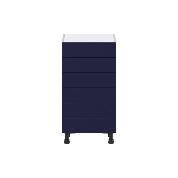 Camellia Painted Midnight Blue Recessed Assembled Shallow Base Cabinet with 6 Drawers (18 in. W x 34.5 in. H x 14 in. D)