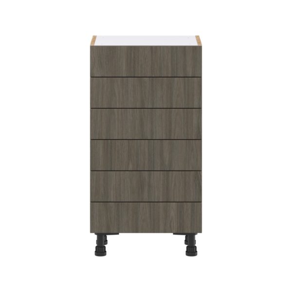 Cordyline Textured Slab Walnut Assembled Shallow Base Cabinet with 6 Drawers (18 in. W x 34.5 in. H x 14 in. D)