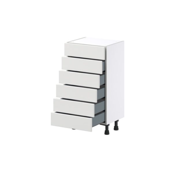 Magnolia Painted Bright White Recessed Assembled Shallow Base Cabinet with 6 Drawers (18 in. W x 34.5 in. H x 14 in. D)