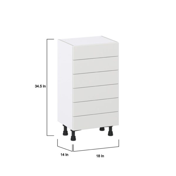 Magnolia Painted Bright White Recessed Assembled Shallow Base Cabinet with 6 Drawers (18 in. W x 34.5 in. H x 14 in. D)